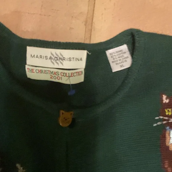 Vintage Y2K 2001 Womens XL Christmas Cat Bells Wool Blend Knit Cardigan Sweater - Picture 2 of 10